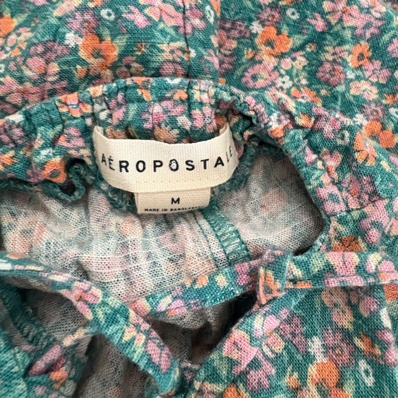 Aeropostale Floral Mini Dress Green Pink Cottage Tie Back Sundress Party‎ Casual - Picture 3 of 10